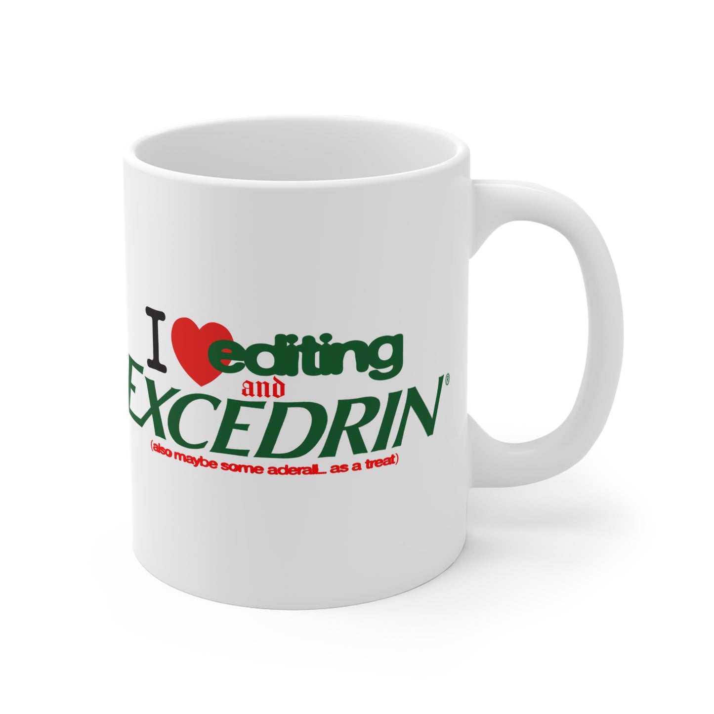 i love editing and headache meds mug