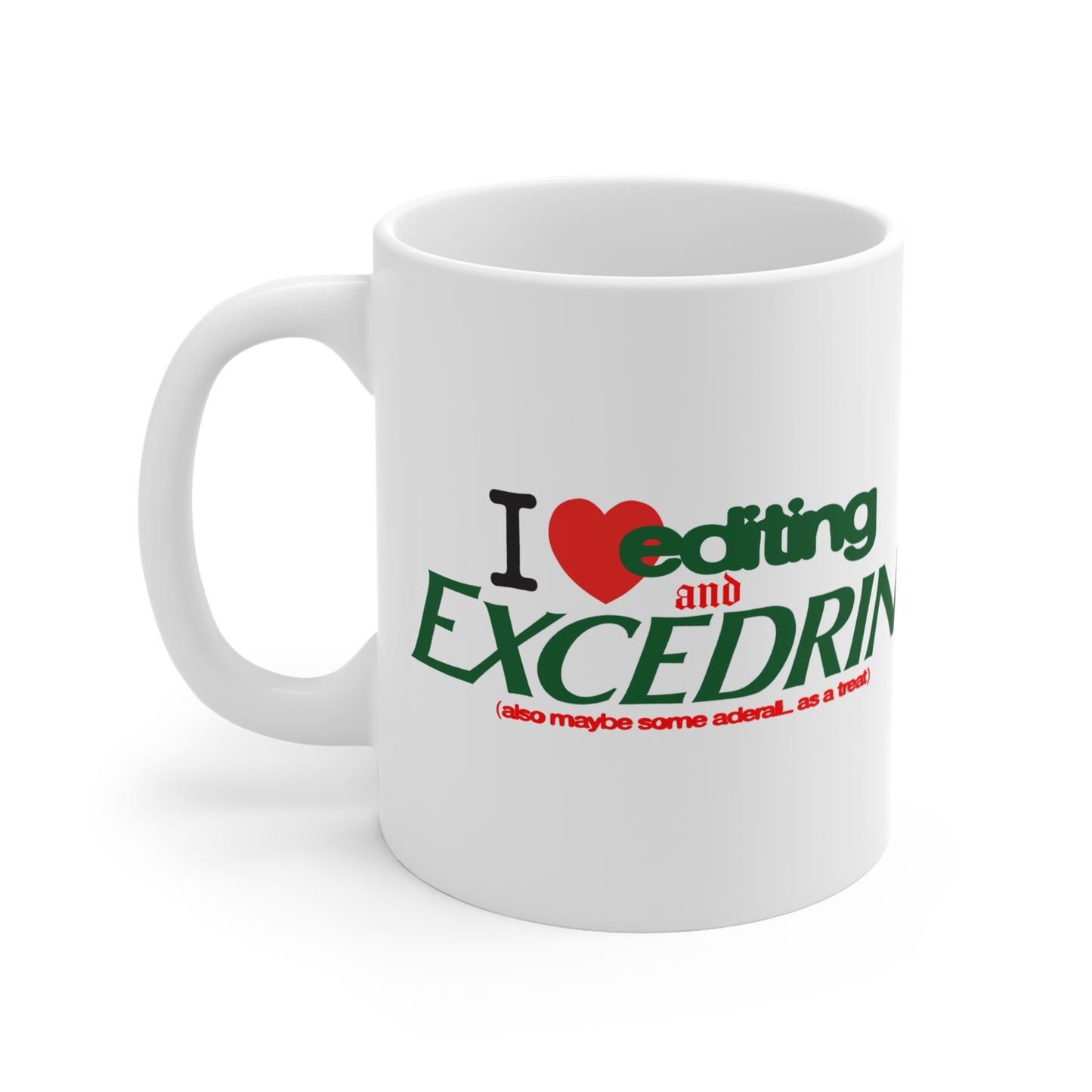 i love editing and headache meds mug