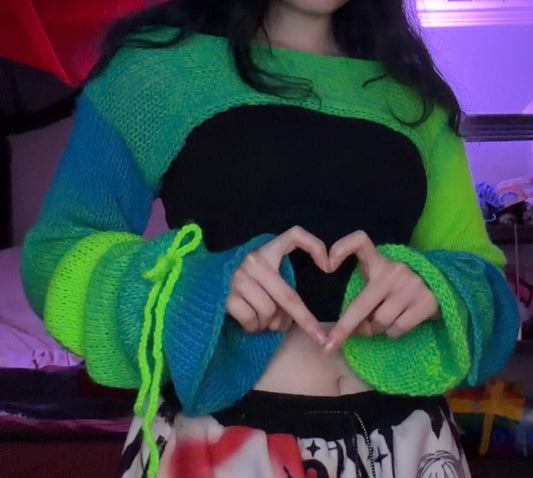 bluegreen knitted shrug with bow wrists!!