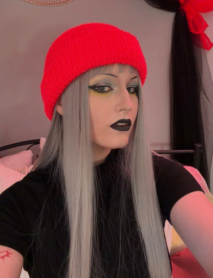 neon pink knit beanie!!