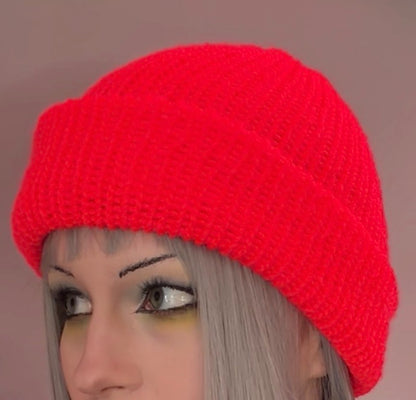 neon pink knit beanie!!