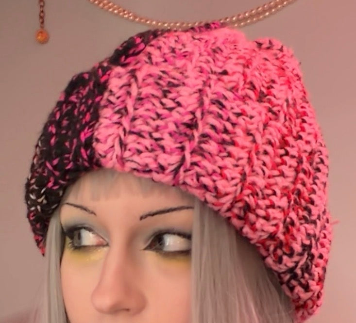 gloomy pink crochet hat!!