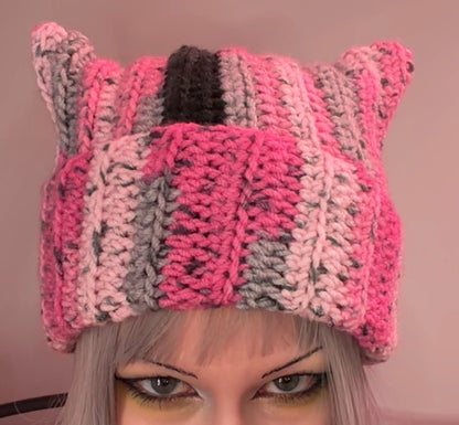 pink medley crochet cat hat!!