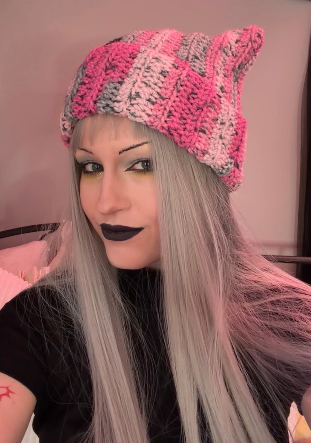 pink medley crochet cat hat!!