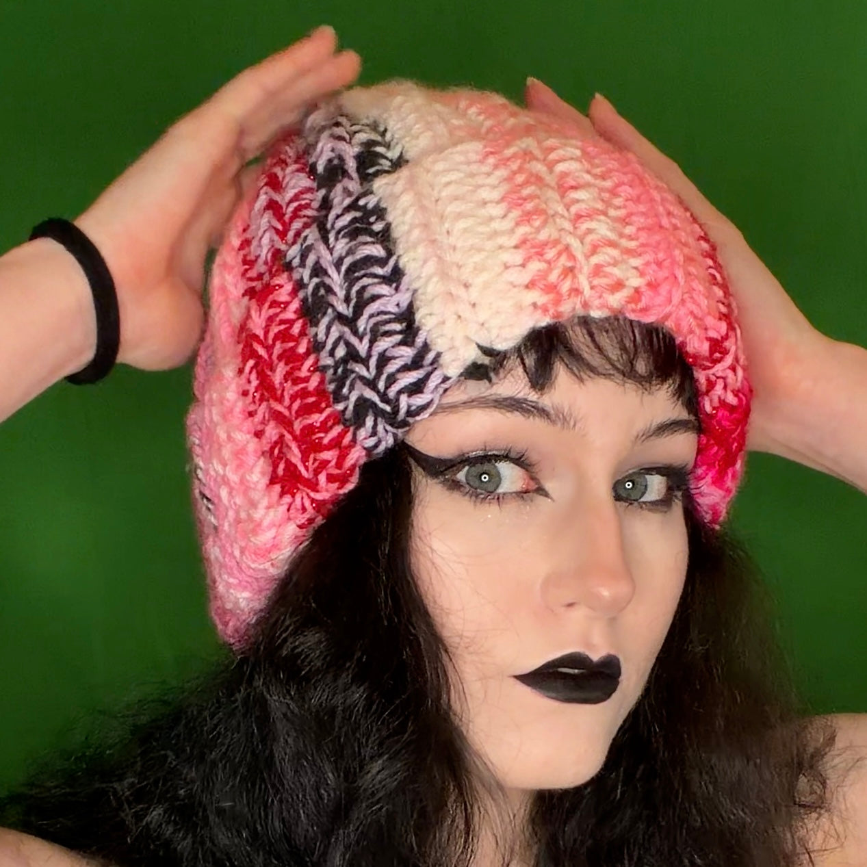 pink medley crochet scrap hat!!
