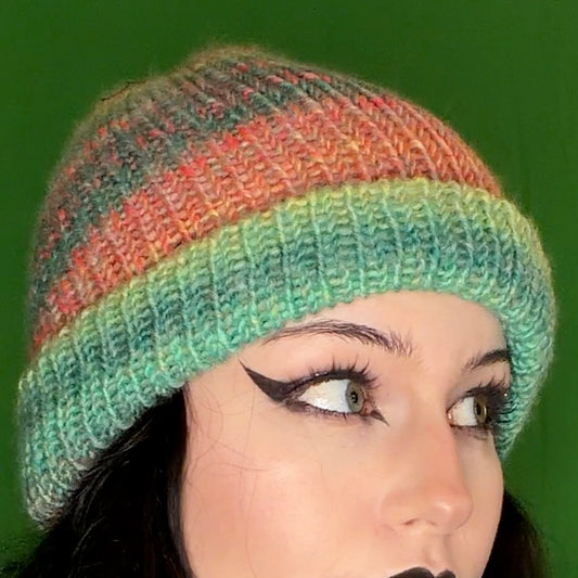 teal rainbow knit beanie!!