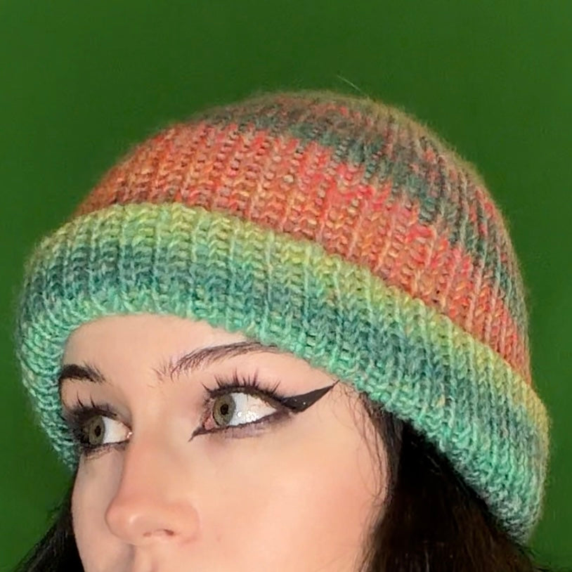 teal rainbow knit beanie!!
